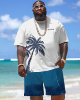 Big Guy's Hawaiian Coconut Tree Alphabet Print T-Shirt Shorts Set